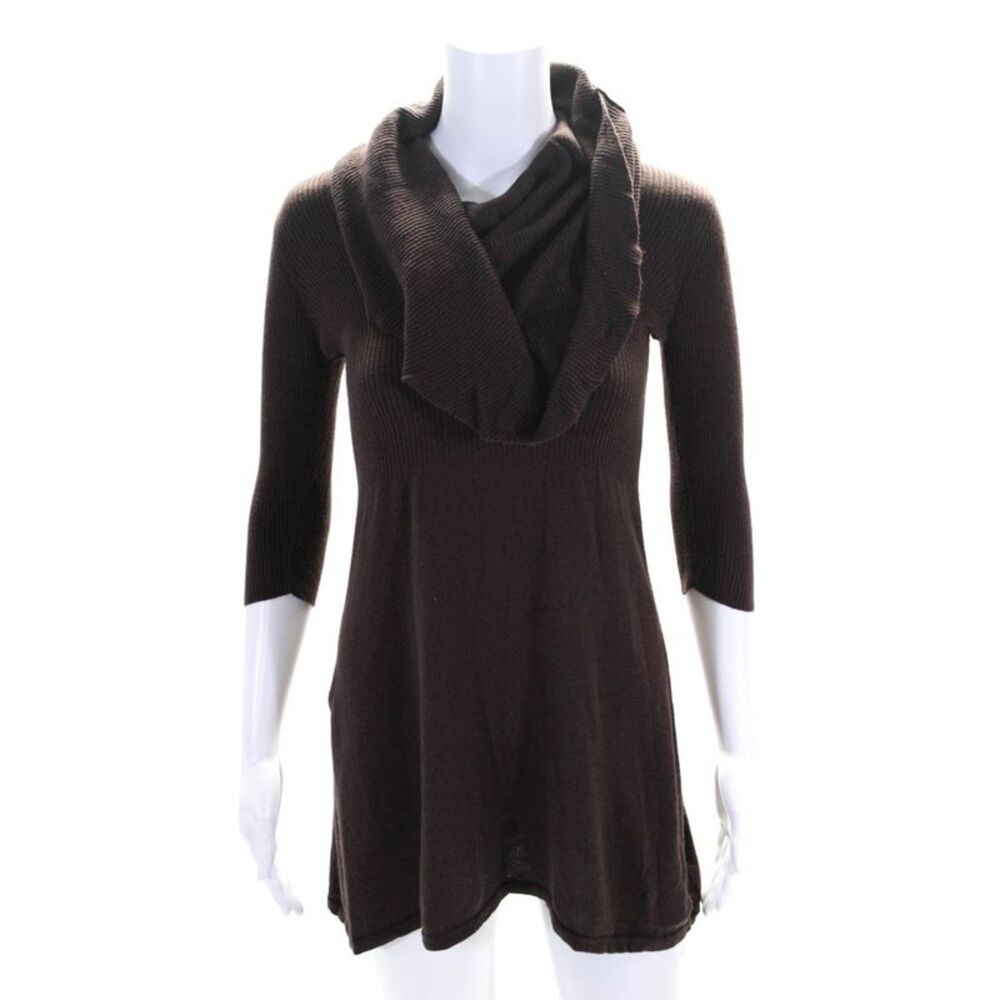 Laurie B Womens Ribbed Long Sleeves A Line Sweater Dress Brown Cotton Size Small